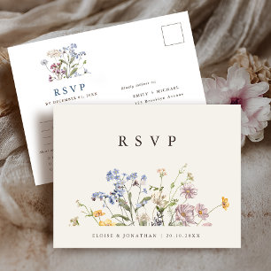 Farbige Frühlings-Wildblumenwiese-Hochzeits-RSVP Postkarte