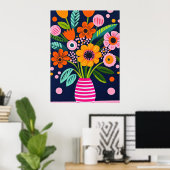 Farbige Frühlingsblumen Blumenstrauß Vase Florale Poster (Heimbüro)