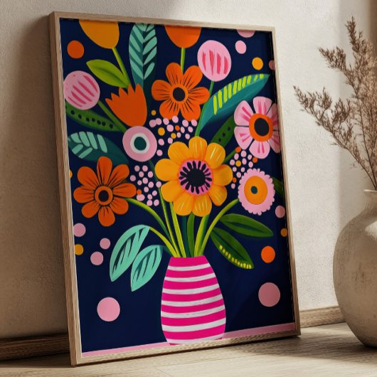 Farbige Frühlingsblumen Blumenstrauß Vase Florale Poster