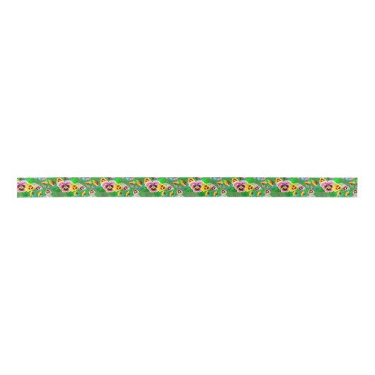 Farbige Frühlingsblumen Design Satinband (Vorderseite)