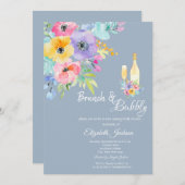 Farbige Frühlingsblumen Dusty Blue Brunch & Bubbly Einladung (Vorne/Hinten)
