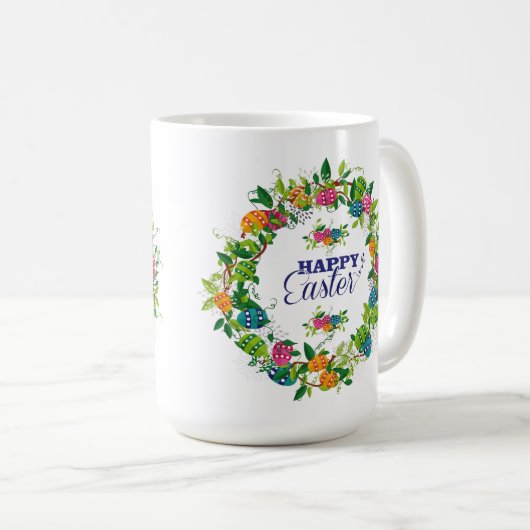 Farbige Frühlingsblumen & Eier Ostern Design Kaffeetasse (VorderseiteRechts)