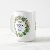 Farbige Frühlingsblumen & Eier Ostern Design Kaffeetasse (Vorderseite Links)