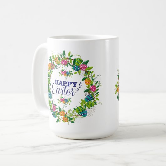 Farbige Frühlingsblumen & Eier Ostern Design Kaffeetasse (Vorderseite Links)