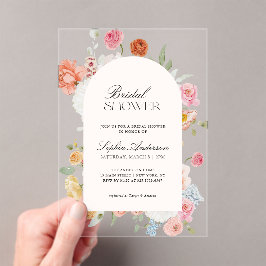 Farbige Frühlingsblumen Kalligrafisches Brautparty Acryleinladungen