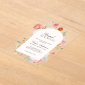 Farbige Frühlingsblumen Kalligrafisches Brautparty Acryleinladungen (Ablage )