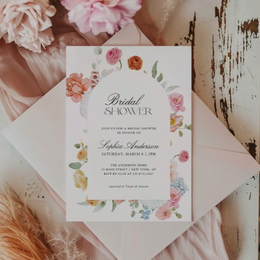 Farbige Frühlingsblumen Kalligrafisches Brautparty Einladung