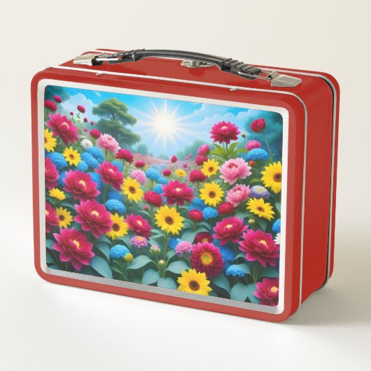 Farbige Frühlingsblumen Metall Brotdose (Rückseite)