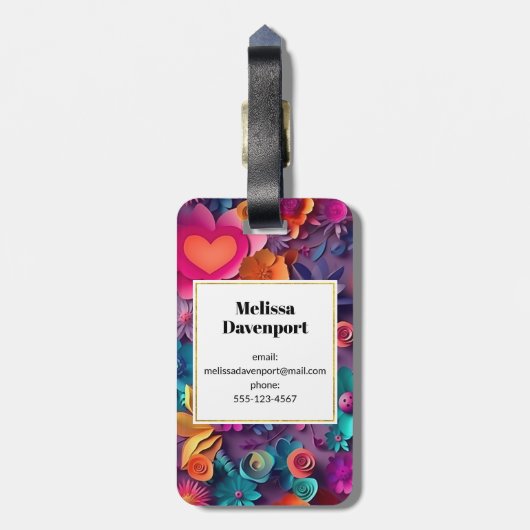 Farbige Frühlingsblumen Muster Monogramm Gepäckanhänger (Rückseite vertikal)
