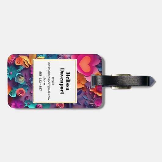 Farbige Frühlingsblumen Muster Monogramm Gepäckanhänger (Rückseite horizontal)