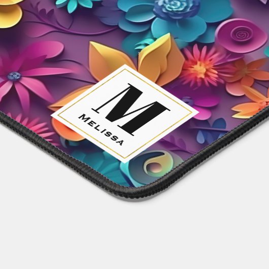 Farbige Frühlingsblumen Muster Monogramm Schreibtischunterlage (Ecke)