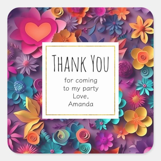 Farbige Frühlingsblumen Muster Party Vielen Dank Quadratischer Aufkleber (Vorderseite)