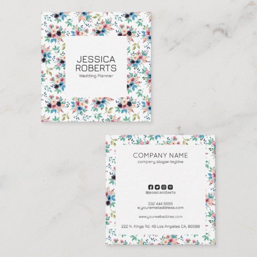 Farbige Frühlingsblumen Muster Quadrat Business ca Quadratische Visitenkarte (Vorne/Hinten)