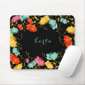 Farbige Frühlingsblumen rahmen schwarzen Hintergru Mousepad (Mit Mouse)
