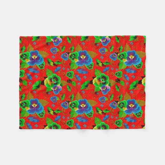 Farbige Frühlingsblumen, roter Hintergrund Fleecedecke (Vorderseite (Horizontal))