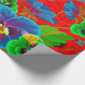 Farbige Frühlingsblumen, roter Hintergrund Geschenkpapier (Ecke)