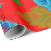 Farbige Frühlingsblumen, roter Hintergrund Geschenkpapier (Rolleneckpunkt)