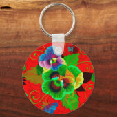 Farbige Frühlingsblumen, roter Hintergrund Schlüsselanhänger (Vorderseite)