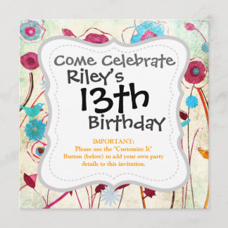 Farbige Frühlingsblumen Vögel Mulberry Blue Orange Einladung