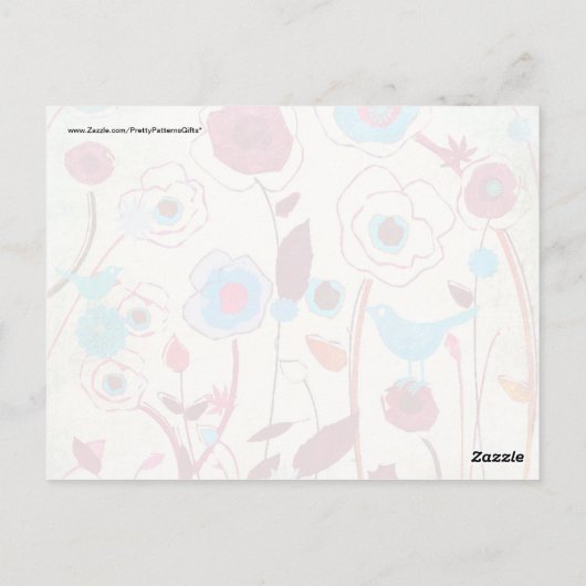 Farbige Frühlingsblumen Vögel Mulberry Blue Orange Postkarte (Rückseite)