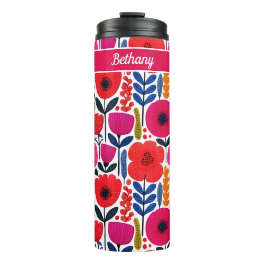 Farbige Frühlingsblumen Wasserfarbe BOHO Name Thermosbecher (Vorderseite)