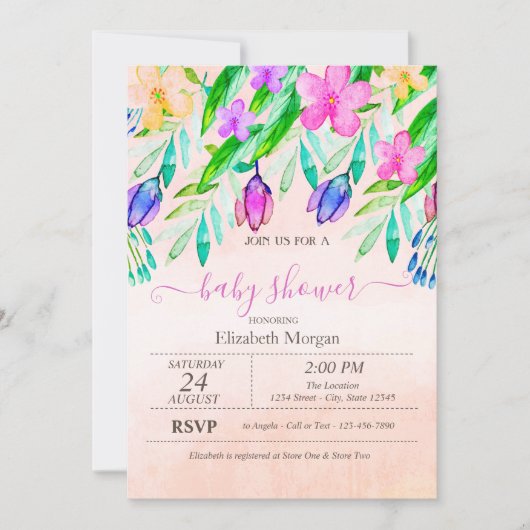 Farbige Frühlingsblumen Wasserfarbe Einladung (Vorderseite)