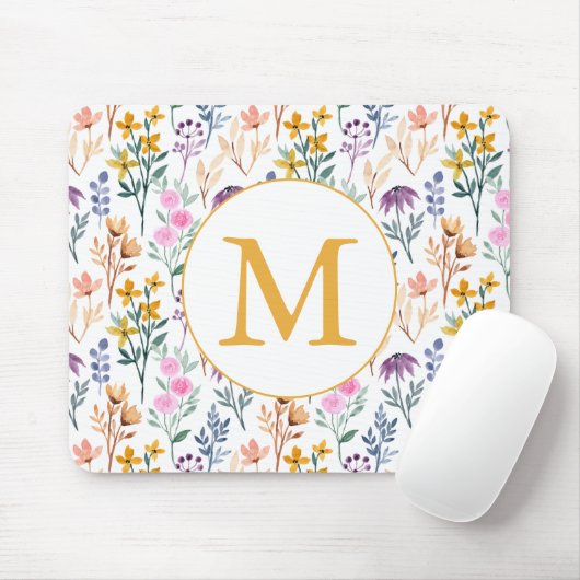 Farbige Frühlingsblumen Wasserfarben Muster Monogr Mousepad (Mit Mouse)