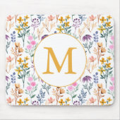 Farbige Frühlingsblumen Wasserfarben Muster Monogr Mousepad (Vorne)