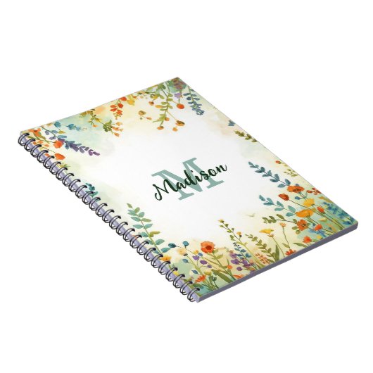 Farbige Frühlingsblumen-Wildblumenstrauß-Monogramm Notizblock (Rechte Seite)