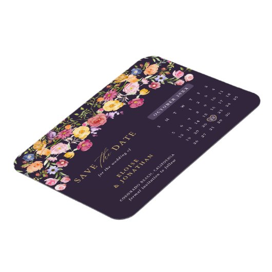 Farbige Frühlingsblüte Save the Date Wiese Magnet (Linke Seite)