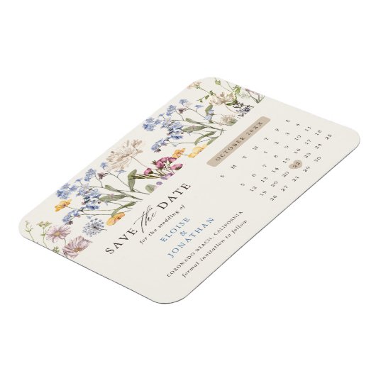 Farbige Frühlingsblüte Save the Date Wiese Magnet (Linke Seite)