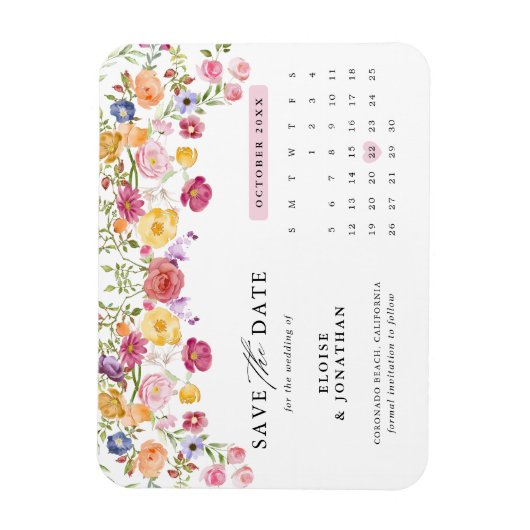 Farbige Frühlingsblüte Save the Date Wiese Magnet (Vertikal)