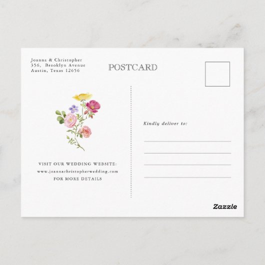 Farbige Frühlingsblüte Save the Date Wiese Postkarte (Rückseite)