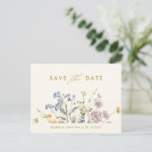 Farbige Frühlingsblüte Save the Date Wiese Postkarte (Stehend Vorderseite)