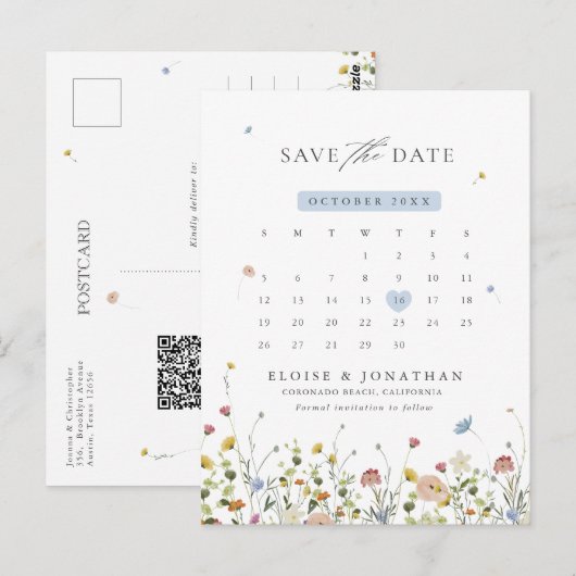 Farbige Frühlingsblüte Save the Date Wiese Postkarte (Vorne/Hinten)