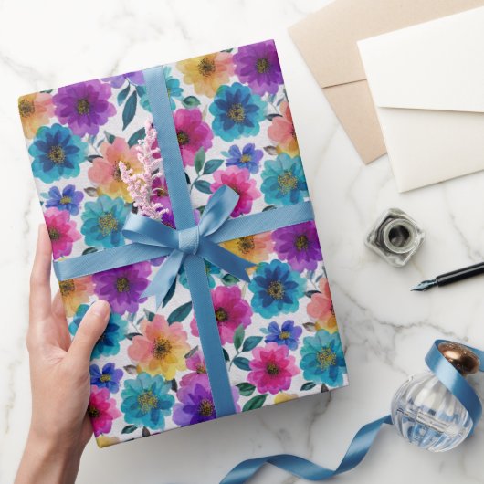 Farbige Frühlingsblüten Blume Wasserfarben Geschenkpapier (Schenken)