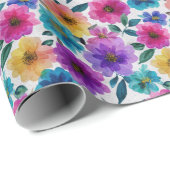 Farbige Frühlingsblüten Blume Wasserfarben Geschenkpapier (Rolleneckpunkt)