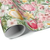 Farbige Frühlingsblüten-Illustration Geschenkpapier (Rolleneckpunkt)