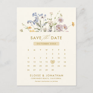 Farbige Frühlingserie Wildblume Save the Date Gold Postkarte