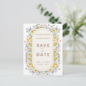 Farbige Frühlingshöhe Wildblume Save the Date Ankündigungspostkarte (Stehend Vorderseite)