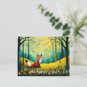 Farbige Frühlingsmalerei Blume Forest Fox Malerei Postkarte (Stehend Vorderseite)