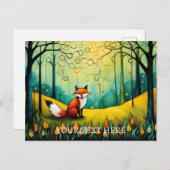 Farbige Frühlingsmalerei Blume Forest Fox Malerei Postkarte (Vorne/Hinten)