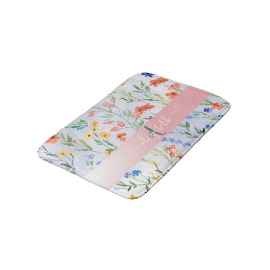 Farbige Frühlingsmischerei-Wildblume Badematte (Schrägansicht)