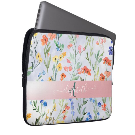 Farbige Frühlingsmischerei-Wildblume Laptopschutzhülle (Vorne Rechts)