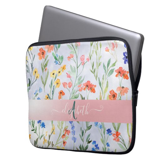 Farbige Frühlingsmischerei-Wildblume Laptopschutzhülle (Vorderseite Links)