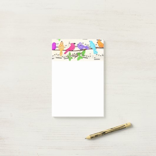 Farbige Frühlingsmusikvögel Post-it®-Hinweise Post-it Klebezettel (Auf Schreibtisch)