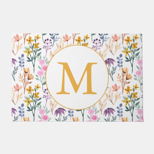 Farbige Frühlingsmuster Blume Wasserfarbmuster Mon Fußmatte (Vorderseite)