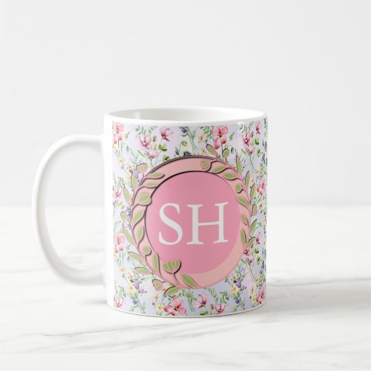 Farbige Frühlingsmuster Blume Wasserfarbmuster Mon Kaffeetasse (Links)