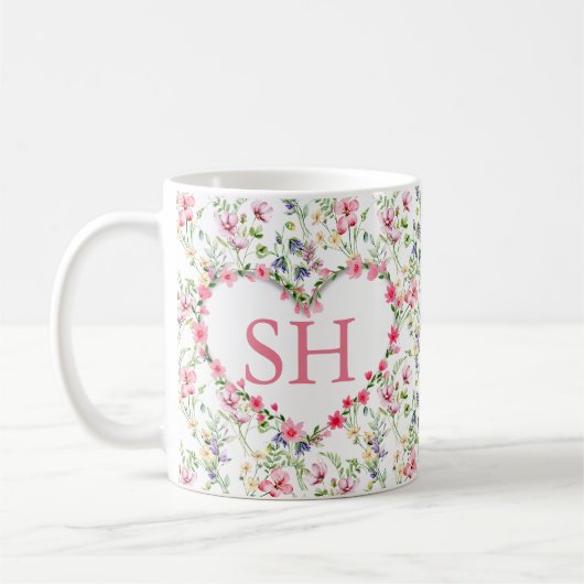 Farbige Frühlingsmuster Blume Wasserfarbmuster Mon Kaffeetasse (Links)