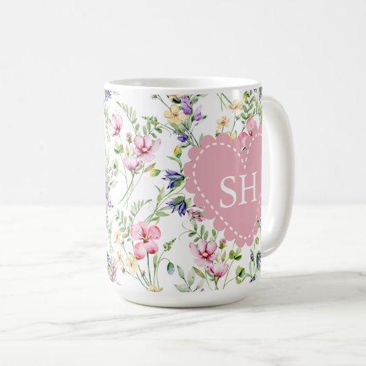 Farbige Frühlingsmuster Blume Wasserfarbmuster Mon Kaffeetasse (VorderseiteRechts)